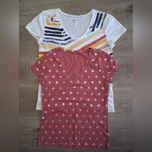 LOFT * 2 - Short Sleeve Tee Shirts - Star Print Tee & Striped V-Neck